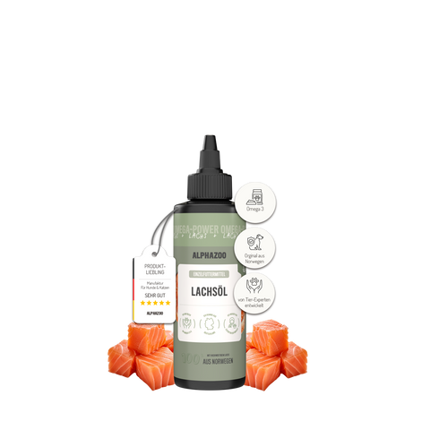 Salmon oil for cats Lachsöl für Katzen – Hochwertige Futterergänzung für Haut, Fell & Immunsystem – reich an Omega-3, -6 & -9 Fettsäuren.