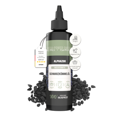 Premium black cumin oil for dogs I real black cumin cold pressed Premium Schwarzkümmelöl für Hunde – kaltgepresst, reich an Fettsäuren