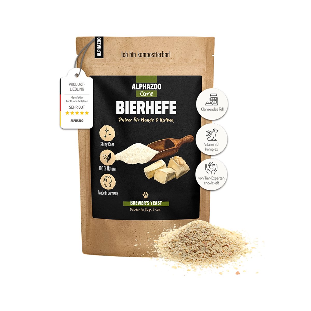 Bierhefe Pulver 250 g Bierhefe fĂŒr Hunde & Katzen â Biotin & Vitamin B-Komplex