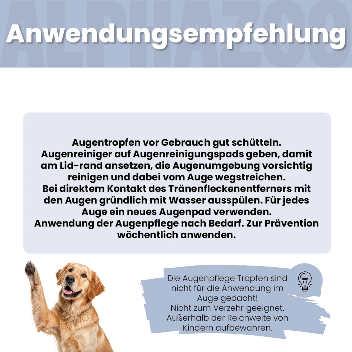 Durchblick Augenpflege fĂŒr Hunde 100 ml Durchblick Augenpflege fĂŒr Hunde 100 ml mit Kamille, Aloe Vera und Mandelöl