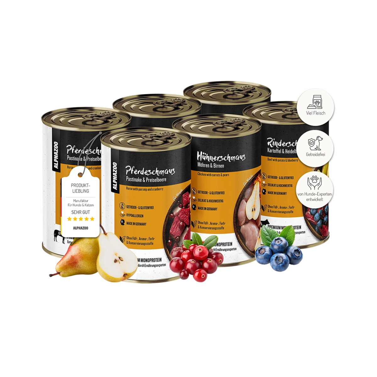 Tasting feast wet food 6 x 400g for dogs I beef, chicken & horse trial package Probierpaket 6 x 400g – Monoprotein Rind, Huhn & Pferd, getreidefrei & zuckerfrei