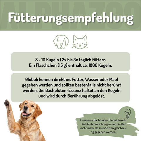 Peace of mind Bach flowers 15g for dogs & cats I relaxation globules pastilles Seelenruhe BachblĂŒten 15 g, sanfte Entspannung fĂŒr Hunde und Katzen als Globuli