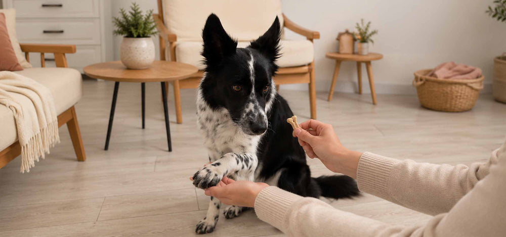 Hund bekommt Snack - Grundkommandos für Hunde