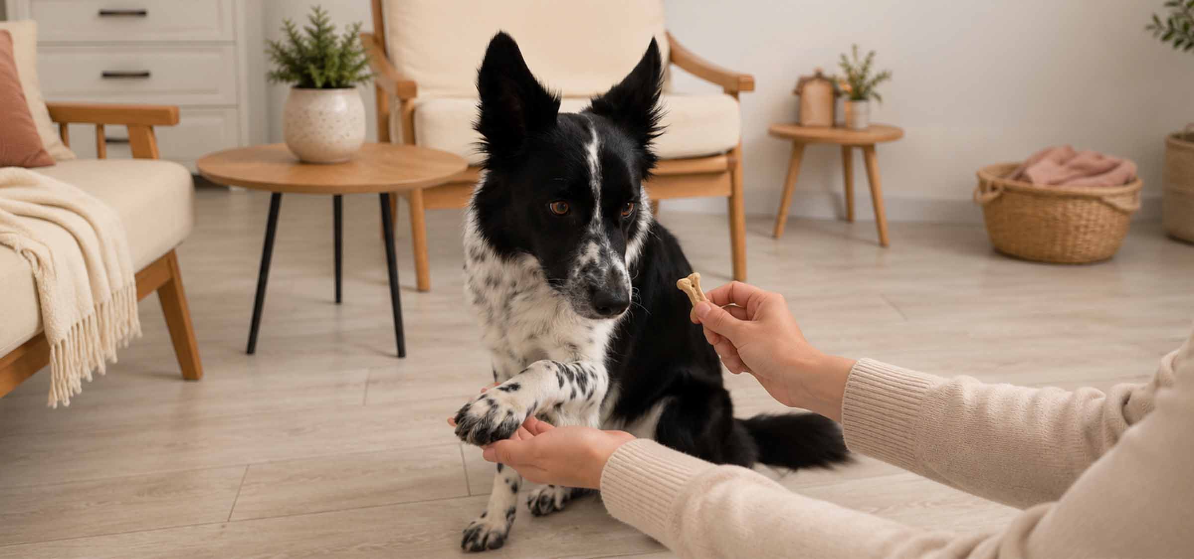 Hund bekommt Snack - Grundkommandos für Hunde