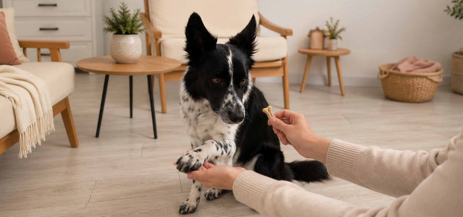 Hund bekommt Snack - Grundkommandos für Hunde