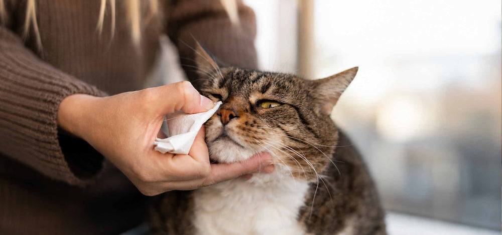 Erkälteter Katze wird Nase geputzt