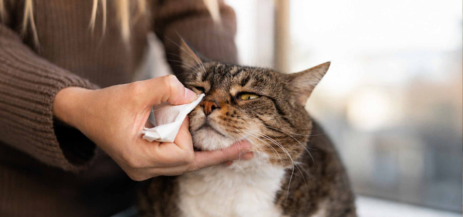 Erkälteter Katze wird Nase geputzt