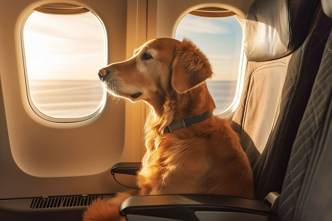 Hund sitzt im Flugzeug - fliegen mit Hund