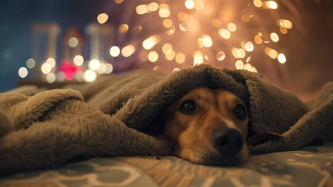 Hund unter der Decke - Stress beim Silvester. Hund beim Stress und Angst helfen.