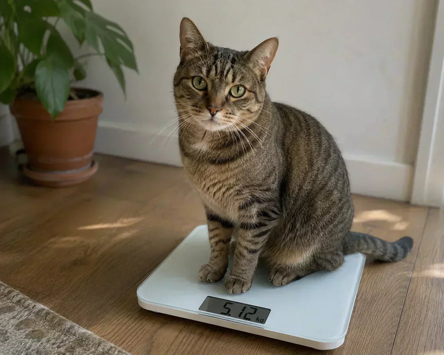 Katze auf der Waage - Übergewicht bei Katze: was tun?