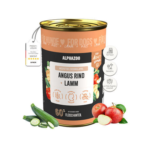 Angus Rind + Lamm Nassfutter für Adult Hunde alphazoo Nassfutter mit Angus Rind + Lamm - Duoprotein für Hunde
