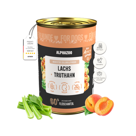Lachs + Truthahn Nassfutter für Adult Hunde alphazoo Nassfutter Lachs + Truthahn - Hundefutter ohne Getreide