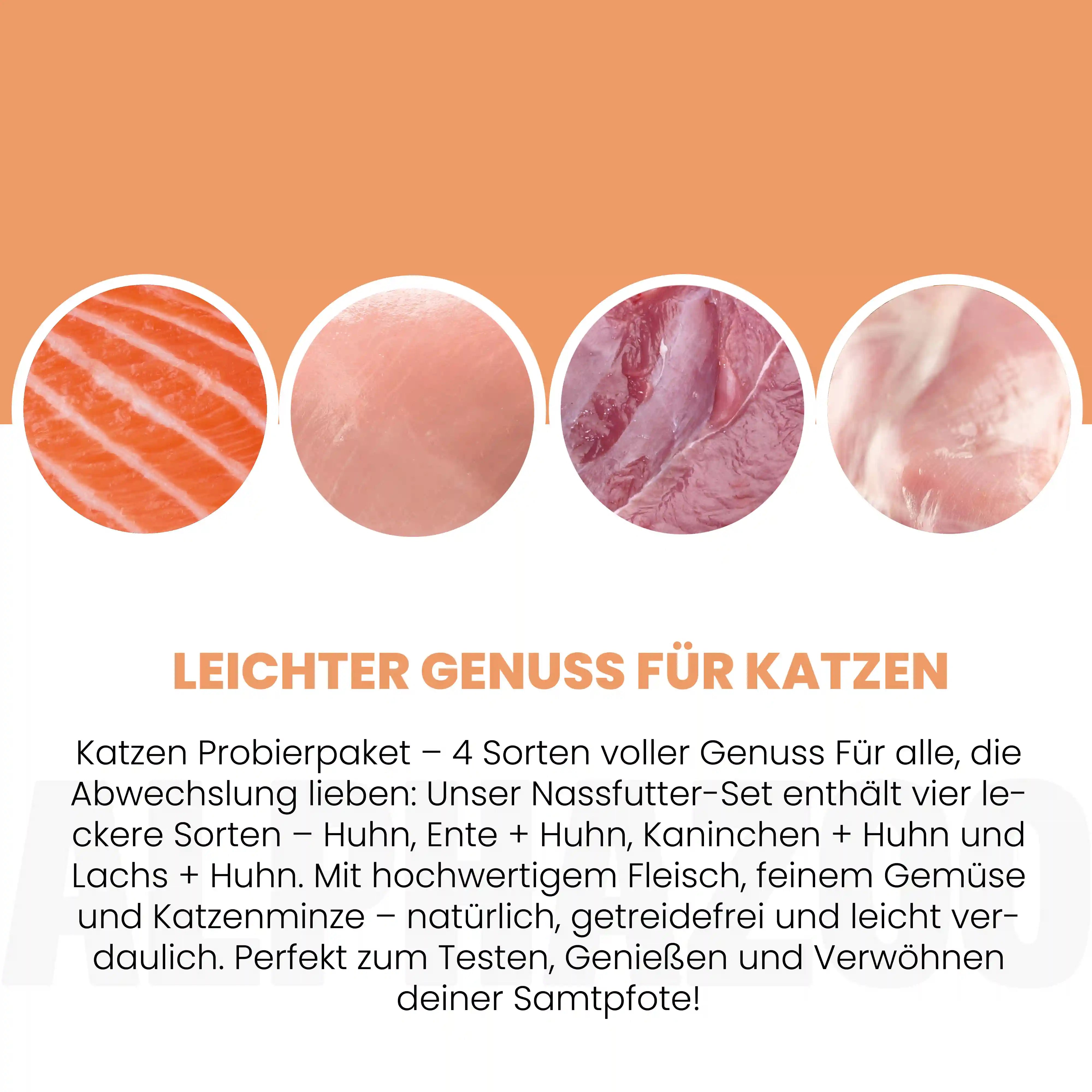 Probierschmaus Katze alphazoo Probierschmaus Nassfutter für Katzen - 4 leckere Sorten