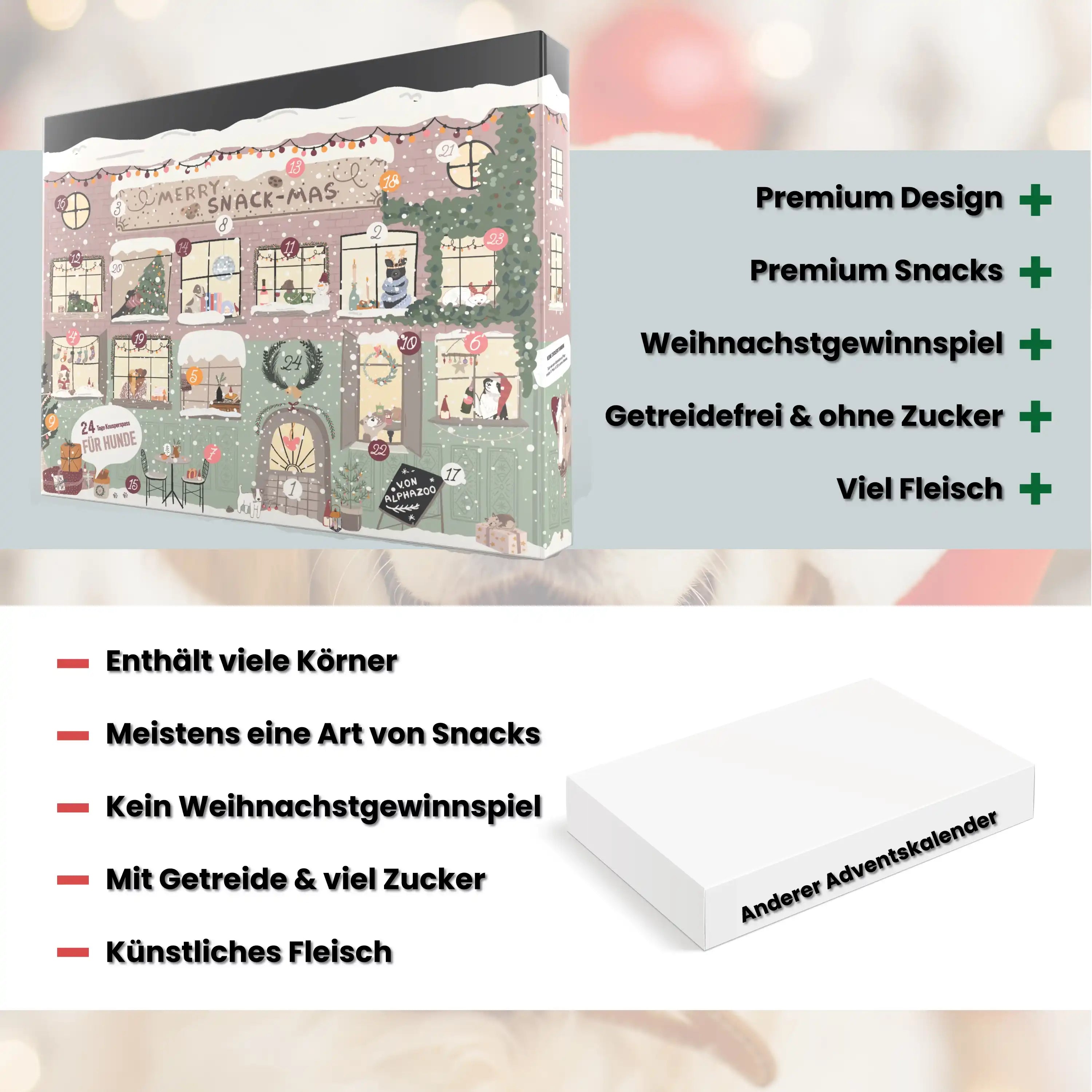 Alphazoo Adventskalender 2025 für Hunde Alphazoo Adventskalender 2025 für Hunde - 24 hochwertige Snacks, gesunde Leckerlis, ideales Weihnachtsgeschenk für Hundebesitzer, getreidefrei