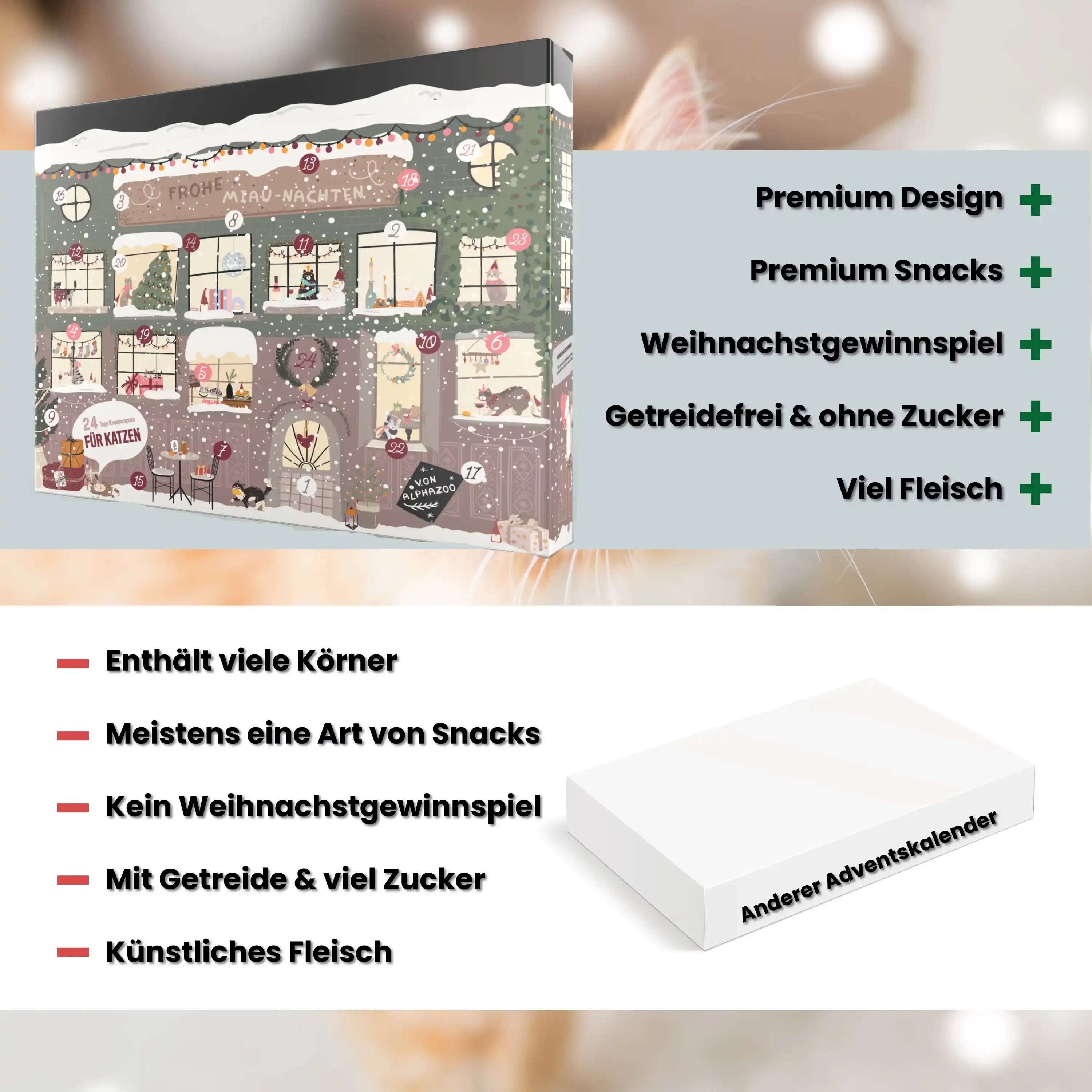 Alphazoo Adventskalender 2025 für Katzen Alphazoo Adventskalender 2025 für Katzen - 24 hochwertige Snacks, gesunde Leckerlis, ideales Weihnachtsgeschenk für Katzenbesitzer, getreidefrei