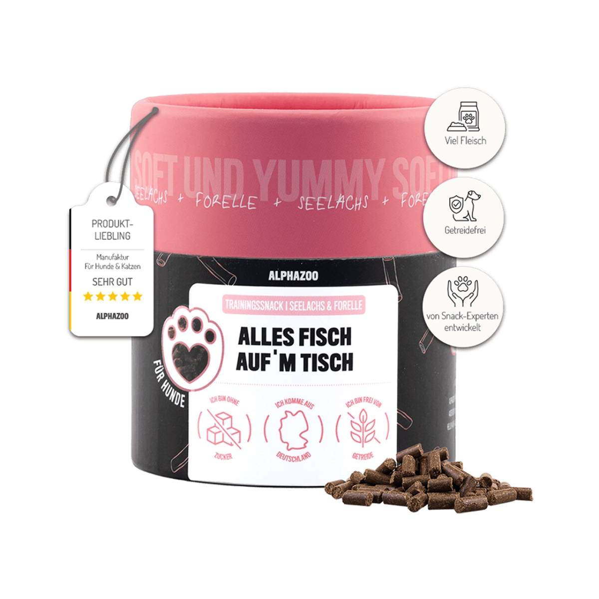 
                    Alles Fisch Auf'm Tisch Alles Fisch Auf’m Tisch – Hundeleckerli mit Seelachs & Forelle
                    