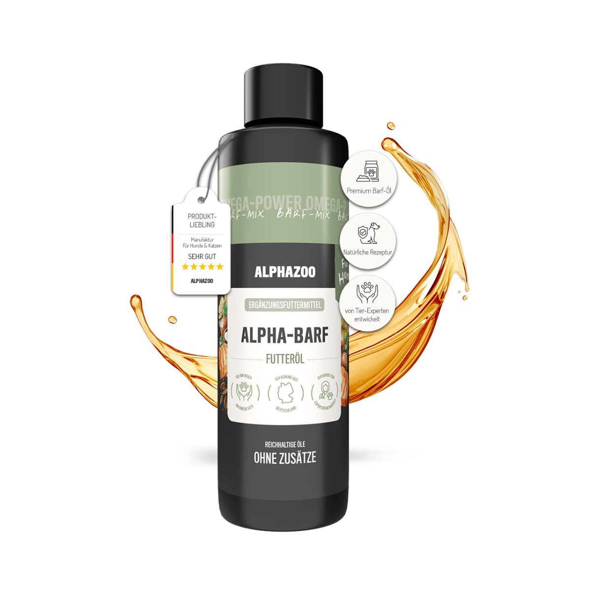 
                    Alpha Barf food oil for dogs & cats I Omega 3 6 9 for barfing Alpha-Barf dog food oil made from high-quality raw materials
                    