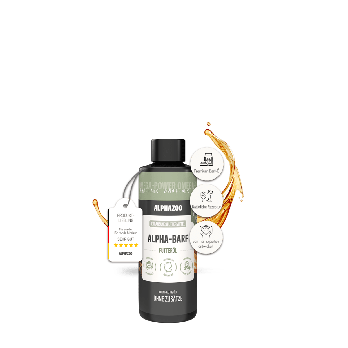 
                      Alpha Barf food oil for dogs & cats I Omega 3 6 9 for barfing Alpha-Barf dog food oil made from high-quality raw materials
                      