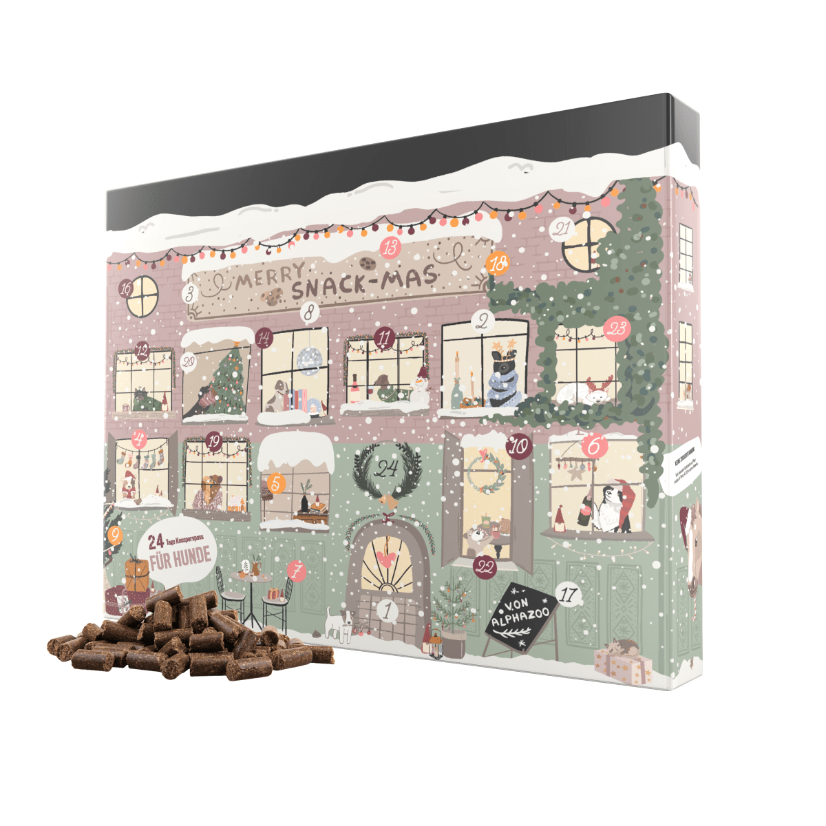 Alphazoo Adventskalender 2025 für Hunde Alphazoo Adventskalender 2025 für Hunde - 24 hochwertige Snacks, gesunde Leckerlis, ideales Weihnachtsgeschenk für Hundebesitzer, getreidefrei