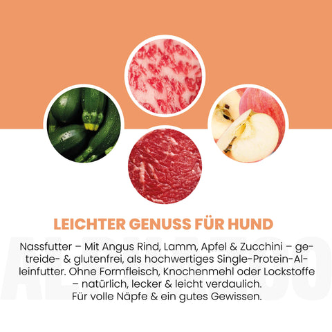 Angus Rind + Lamm Nassfutter für Adult Hunde alphazoo Nassfutter mit Angus Rind + Lamm - Duoprotein für Hunde