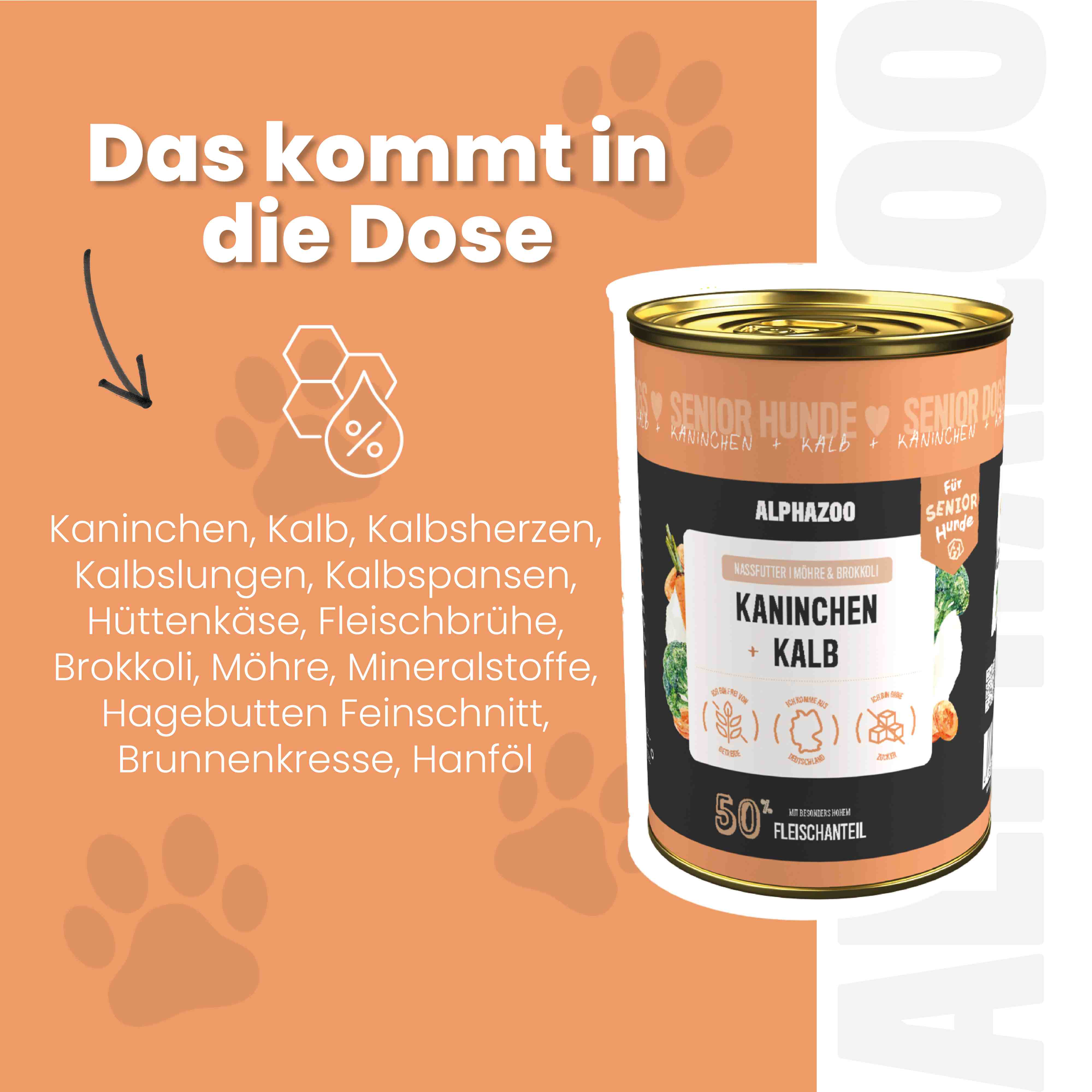 Kaninchen + Kalb Nassfutter für Senior Hunde alphazoo Nassfutter mit Kaninchen + Kalb für ältere Hunde