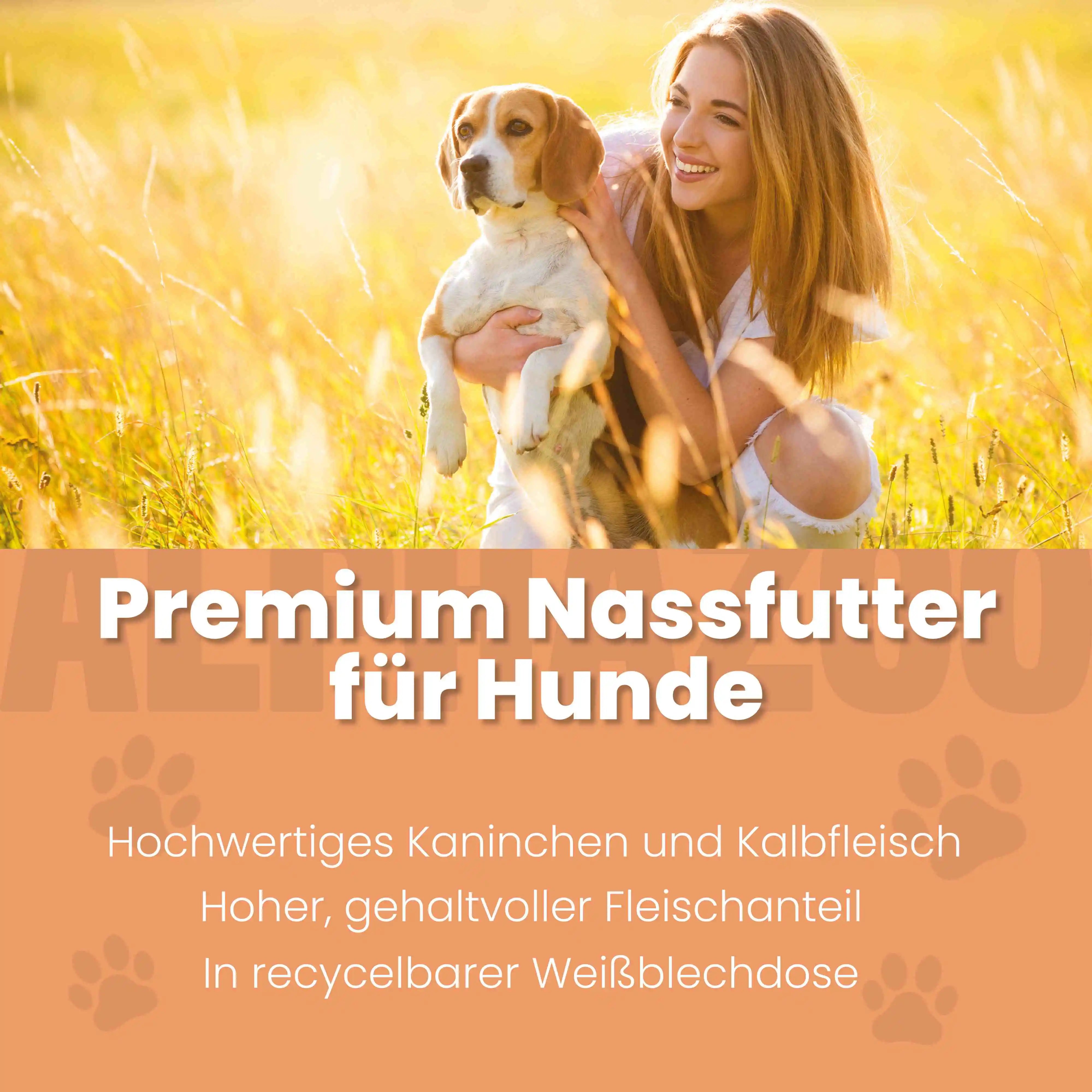 Kaninchen + Kalb Nassfutter für Senior Hunde alphazoo Nassfutter mit Kaninchen + Kalb für ältere Hunde