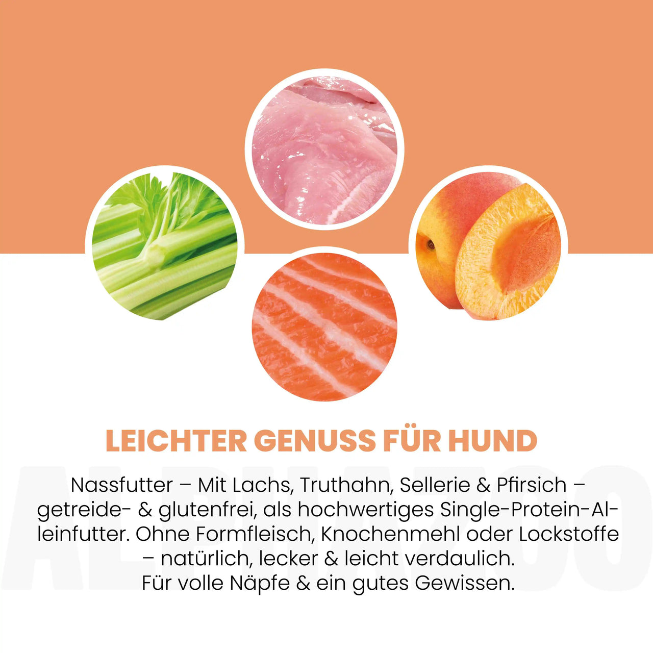 
                      Lachs + Truthahn Nassfutter für Adult Hunde alphazoo Nassfutter Lachs + Truthahn - Hundefutter ohne Getreide
                      