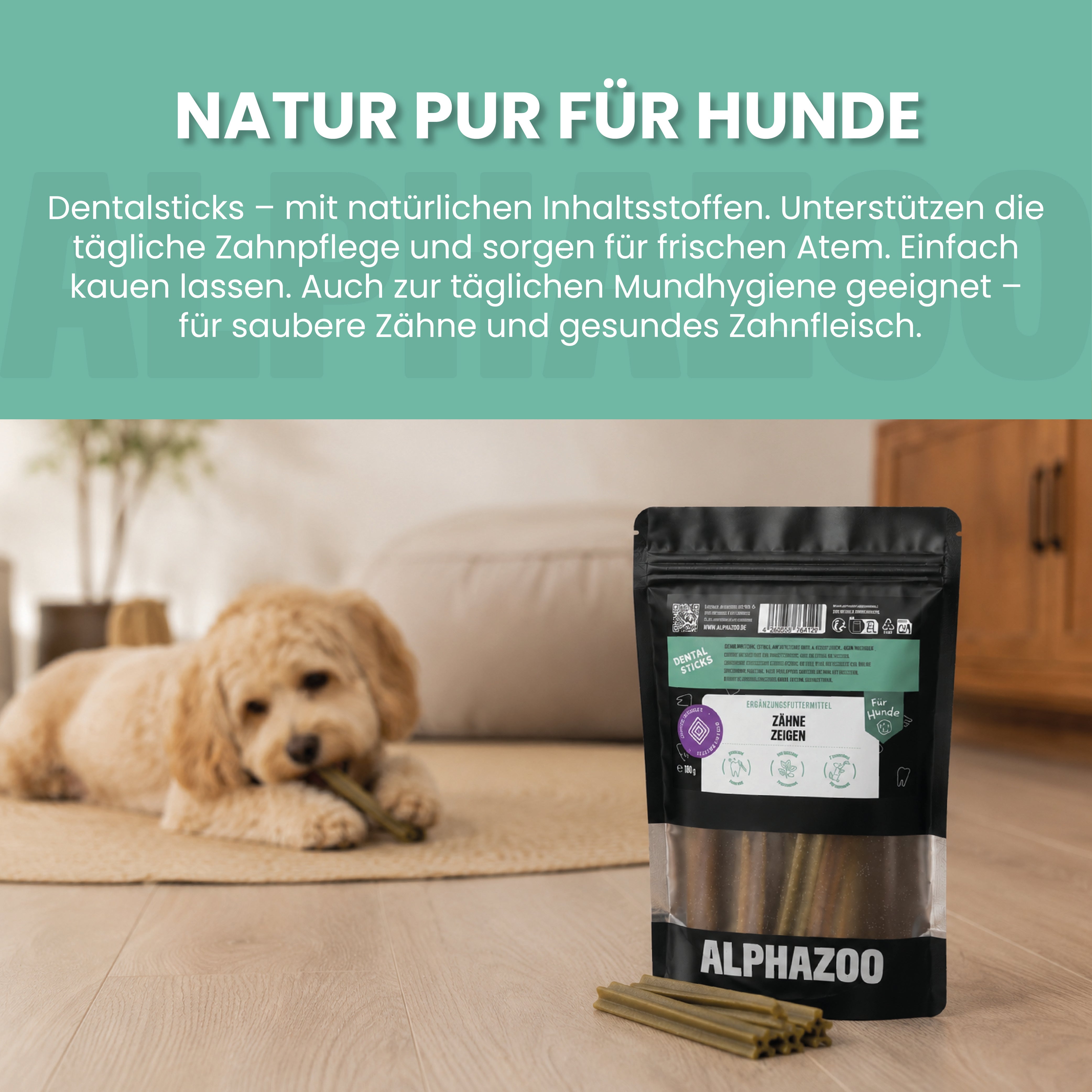 Zähne Zeigen Dentalstick Zahnpflege-Snack für Hunde - Zähne Zeigen | alphazoo