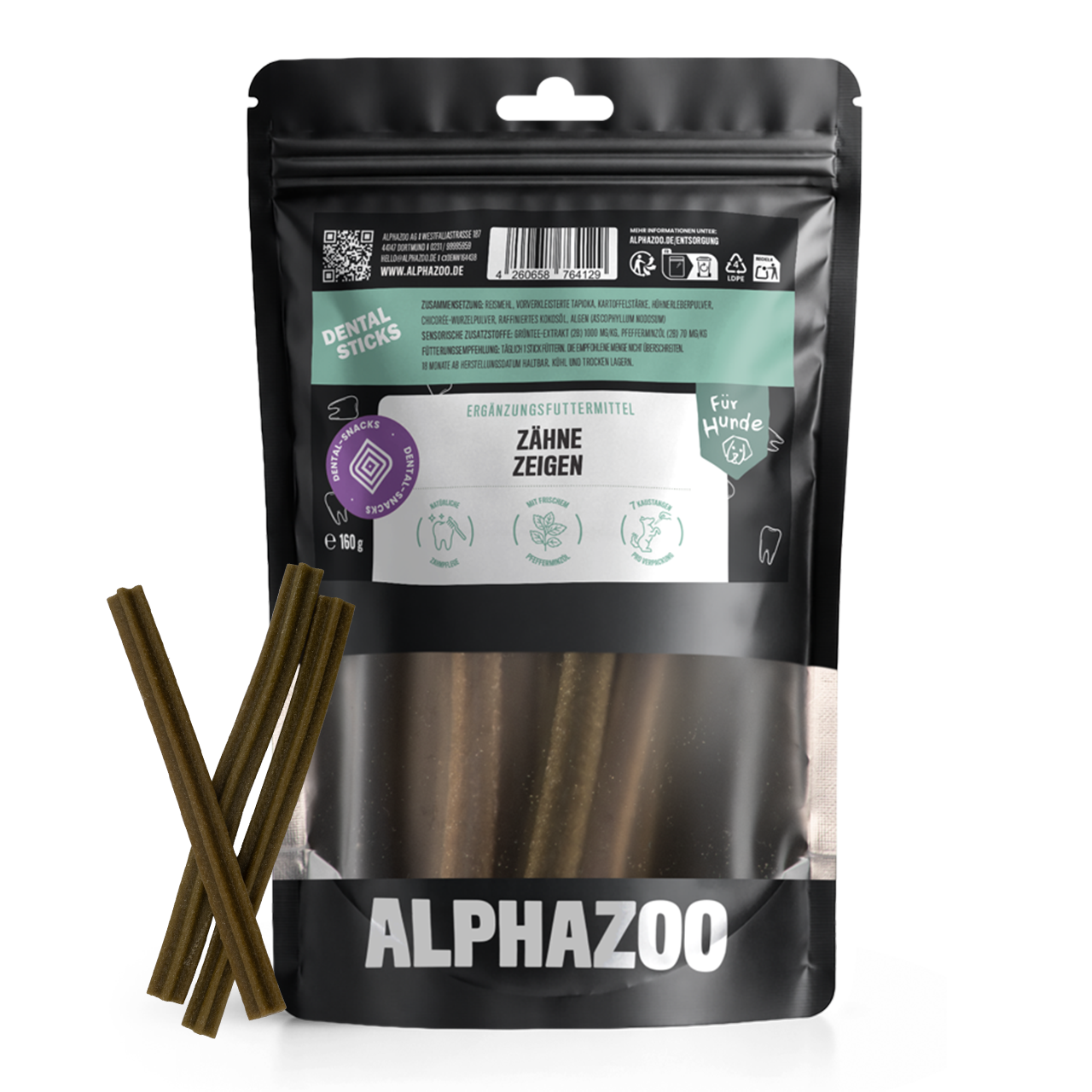 Zähne Zeigen Dentalstick Zahnpflege-Snack für Hunde - Zähne Zeigen | alphazoo