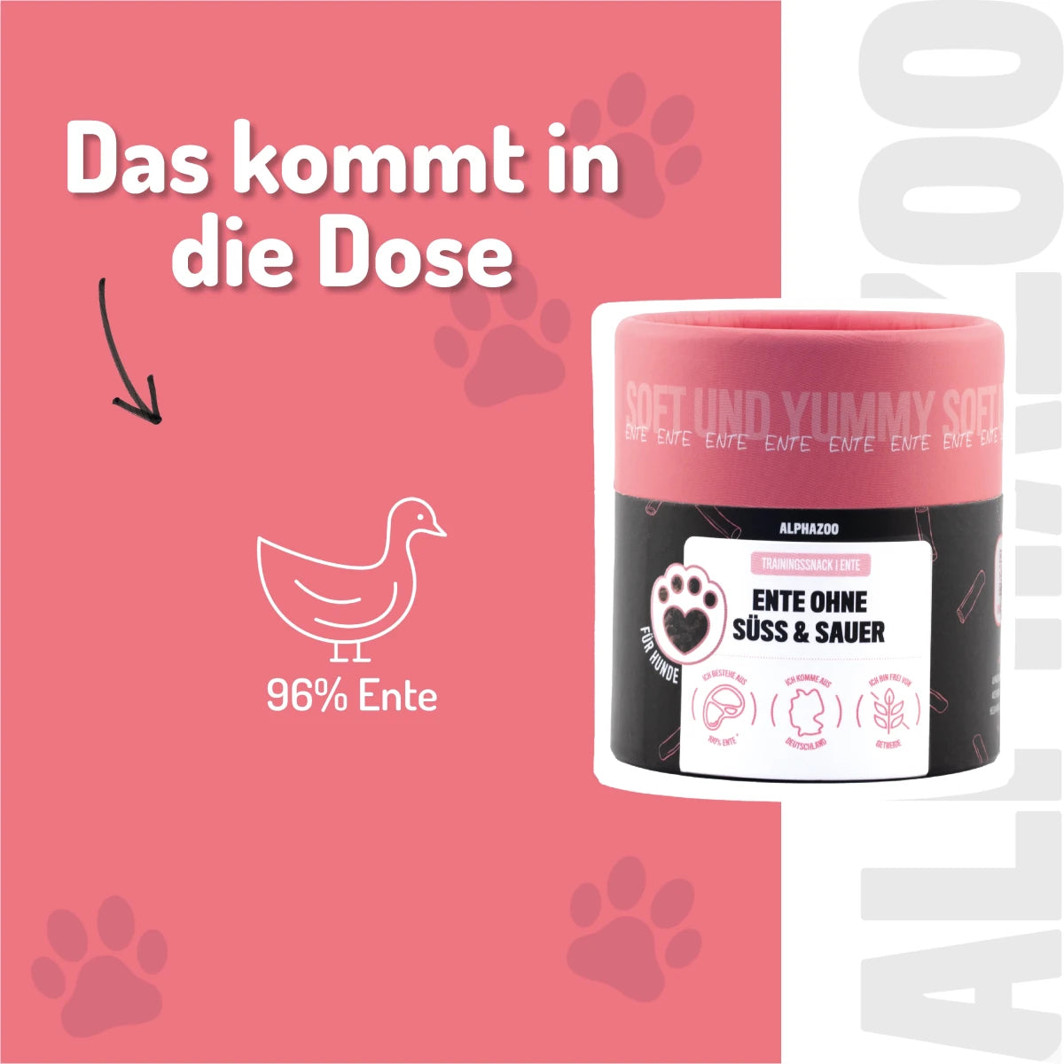 
                      Ente Ohne Süß & Sauer Ente Ohne Süß & Sauer – Soft-Snack aus 96 % Ente für Hunde
                      