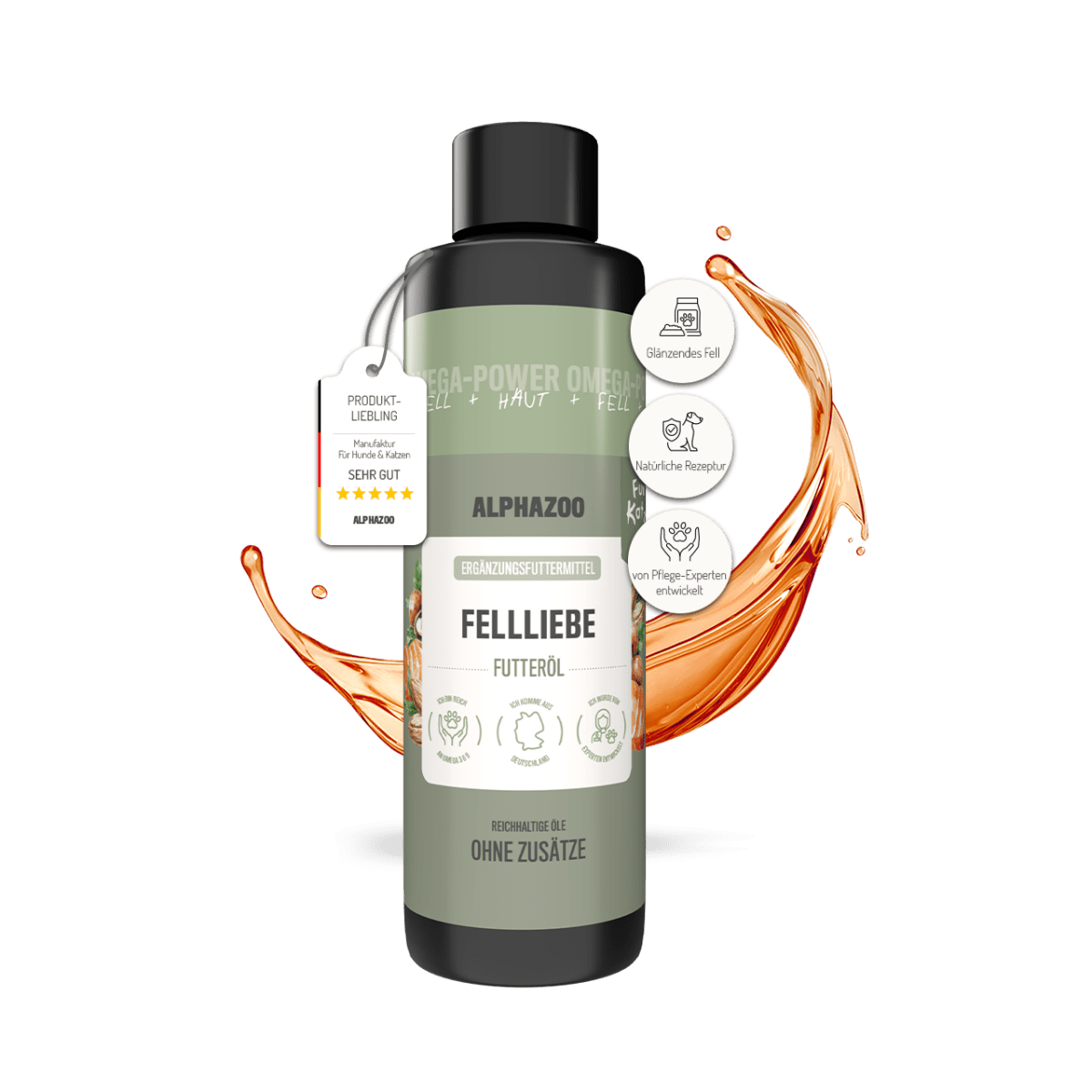 
                    Fellliebe Futteröl für Katzen Fellliebe Futteröl mit Lachs- & Arganöl – Für glänzendes Fell & gesunde Haut bei Katzen
                    