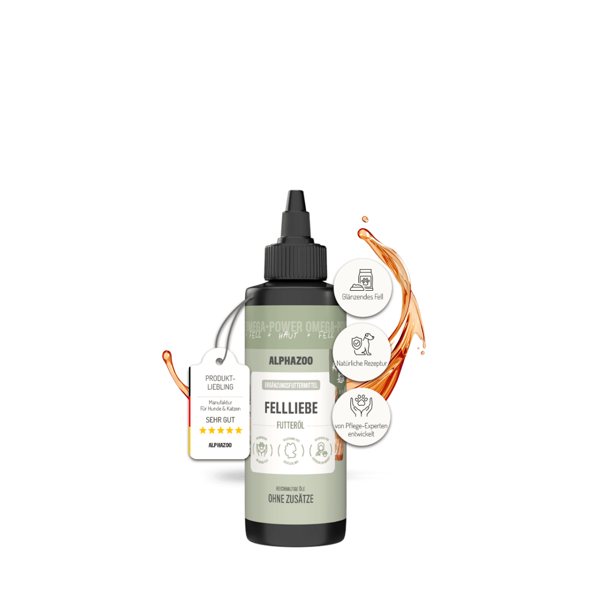 
                      Fellliebe Futteröl für Katzen Fellliebe Futteröl mit Lachs- & Arganöl – Für glänzendes Fell & gesunde Haut bei Katzen
                      