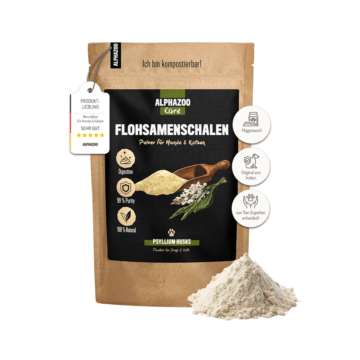 
                    Flohsamenschalen gemahlen Flohsamenschalen für Hunde & Katzen – natürliche Ballaststoffquelle  zur sanfte Unterstützung der Verdauung & Darmbalance
                    