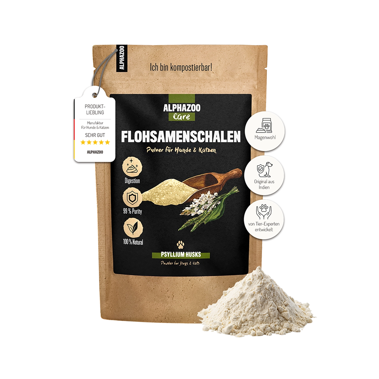 Flohsamenschalen gemahlen Flohsamenschalen für Hunde & Katzen – natürliche Ballaststoffquelle  zur sanfte Unterstützung der Verdauung & Darmbalance