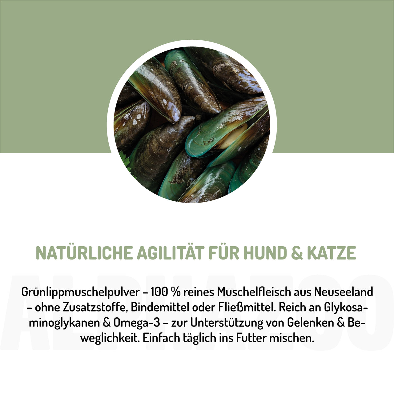 
                      Green-lipped mussel powder for dogs & cats I full-fat green-lipped mussel Green-lipped mussel – joint powder to support mobility
                      