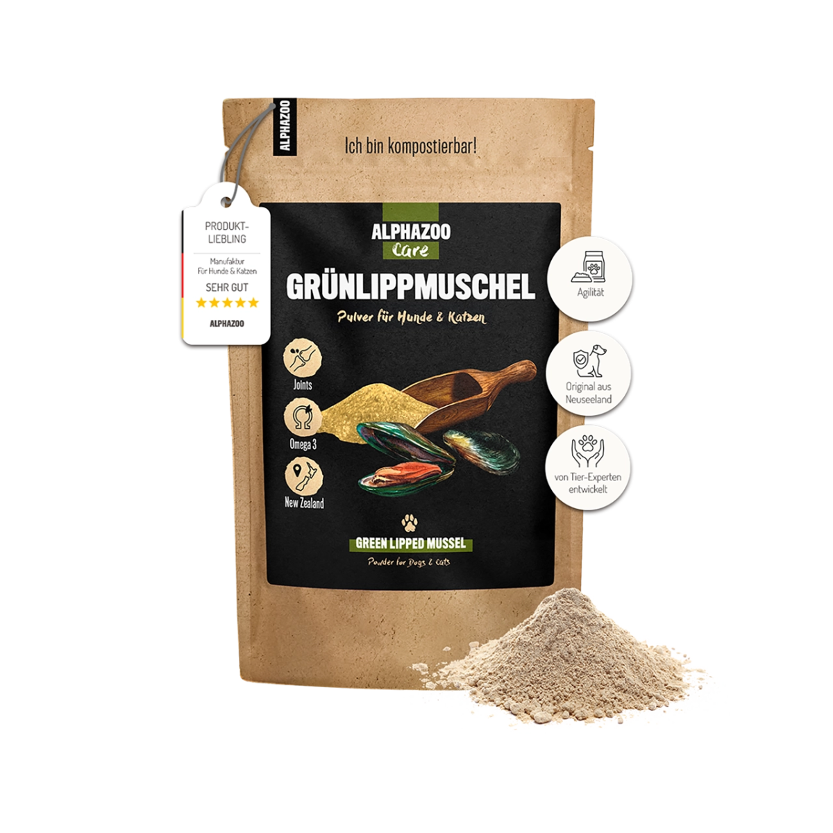 Green-lipped mussel powder for dogs & cats I full-fat green-lipped mussel