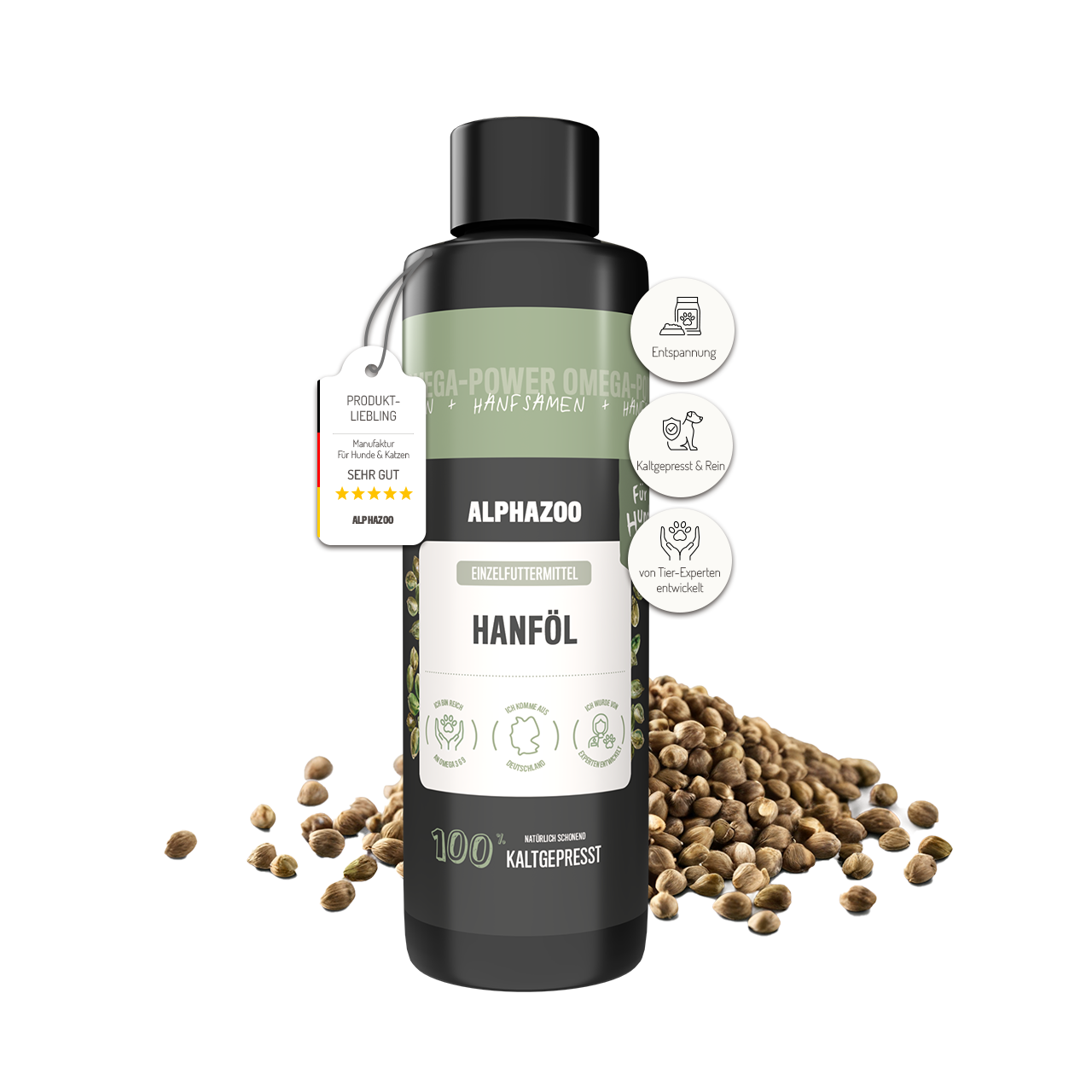 Hemp oil for dogs Hemp oil for dogs – a harmonious addition to raw feeding. 100% natural and rich in Omega-3, -6 & -9 fatty acids.