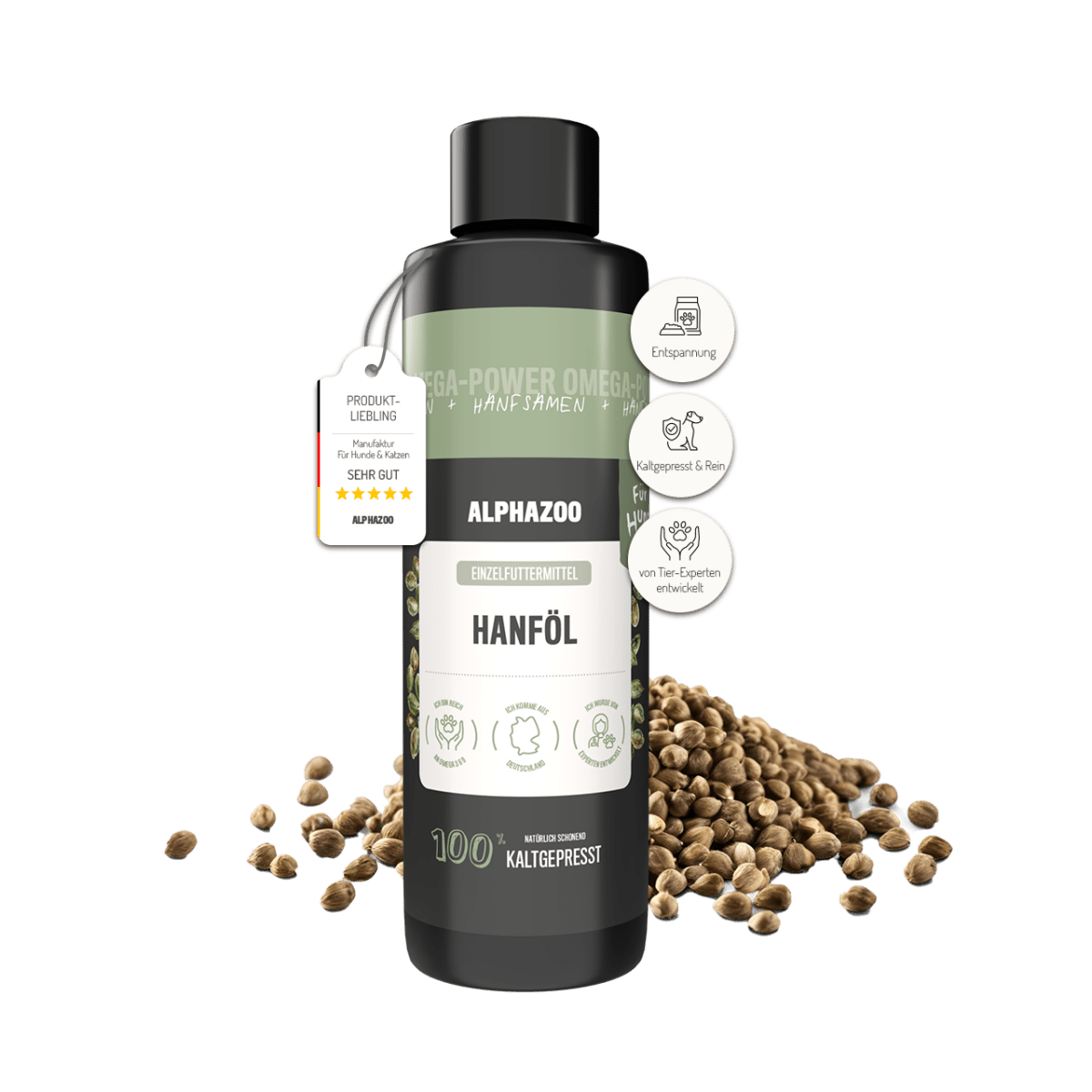 Hanföl für Hunde Hanföl für Hunde – harmonische Ergänzung beim Barfen. 100 % naturbelassen & reich an Omega-3, -6 & -9 Fettsäuren. 