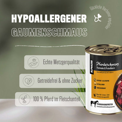 Pferdeschmaus Nassfutter 6 x 400g für Hunde I Hypoallergenes Hundefutter