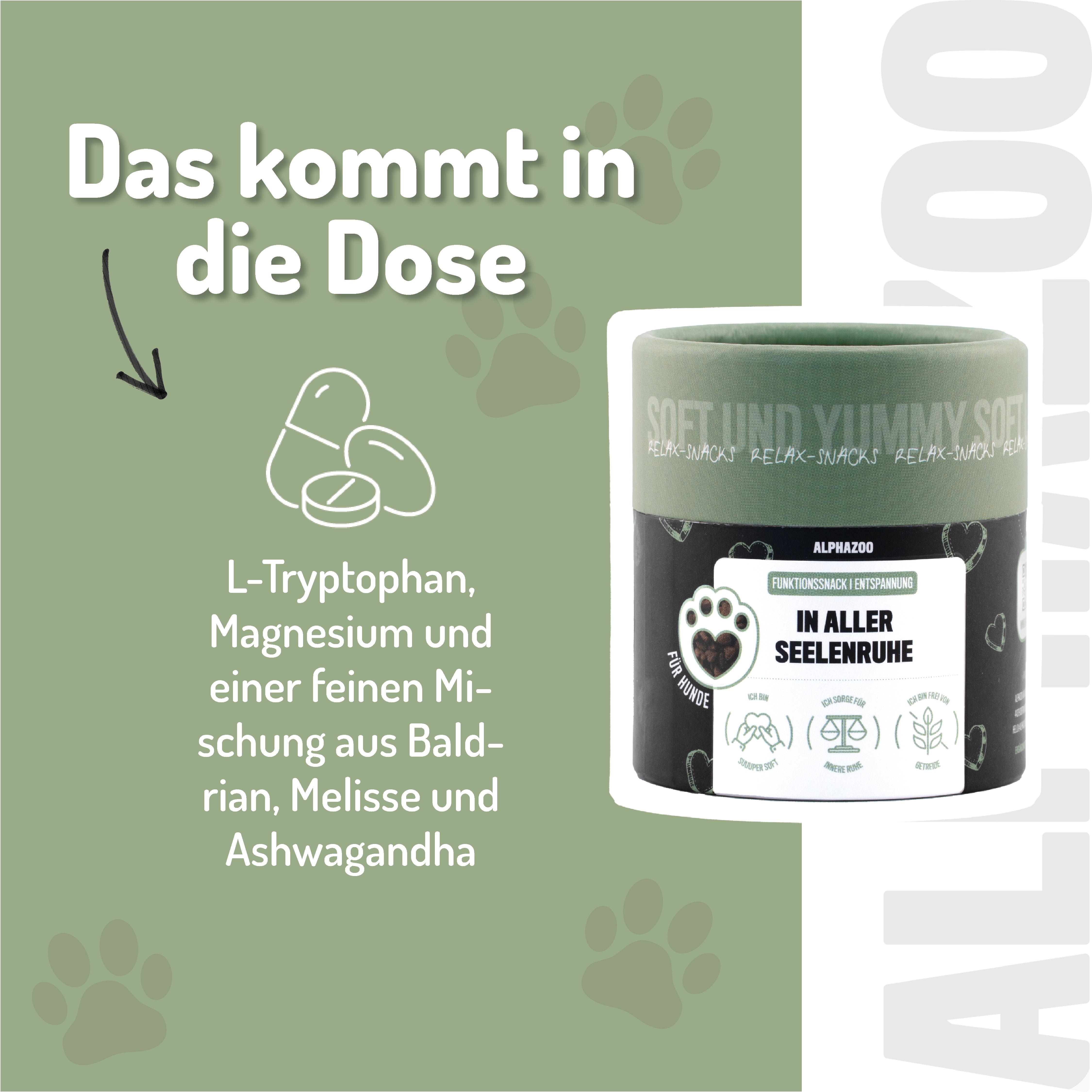 In Aller Seelenruhe In Aller Seelenruhe – entspannter Hundesnack mit Baldrian, Melisse & Ashwagandha.