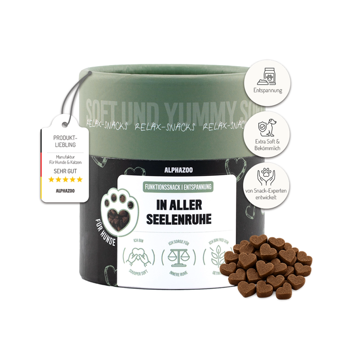 
                      In All Peace of Mind 60 g In complete tranquility – a relaxed dog snack with valerian, lemon balm & ashwagandha.
                      
