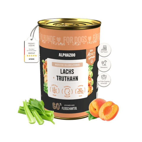 Lachs + Truthahn Nassfutter für Adult Hunde alphazoo Nassfutter Lachs + Truthahn - Hundefutter ohne Getreide