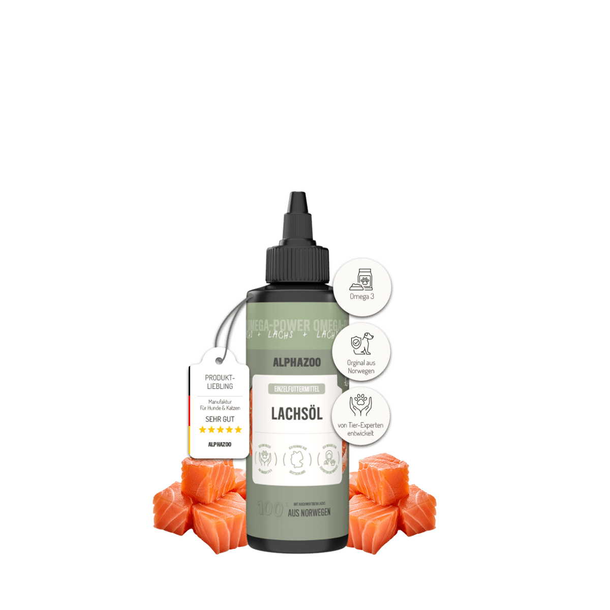 
                      Lachsöl für Katzen Lachsöl für Katzen – Hochwertige Futterergänzung für Haut, Fell & Immunsystem – reich an Omega-3, -6 & -9 Fettsäuren.
                      