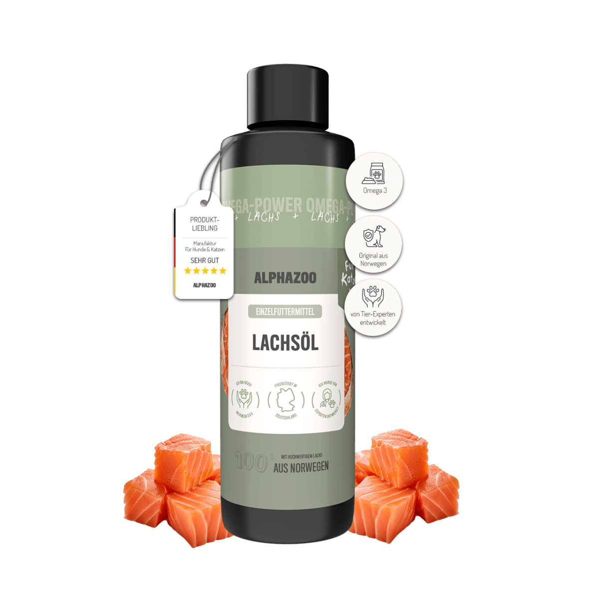 
                    Salmon oil for cats Salmon oil for cats – High-quality food supplement for skin, coat & immune system – rich in Omega-3, -6 & -9 fatty acids.
                    