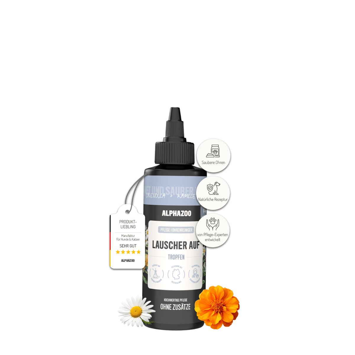 
                      Lauscher-Auf ear cleaner for dogs Lauscher-Auf ear cleaner for dogs – gentle, alcohol-free care with chamomile
                      