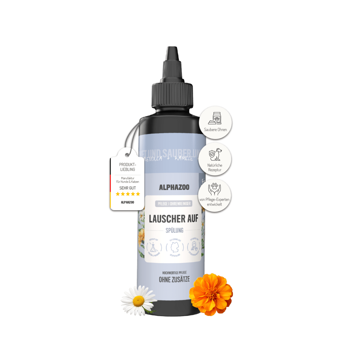 Lauscher-Auf ear cleaner for cats Lauscher Auf ear cleaner for cats – gentle care & cleaning with chamomile & calendula.