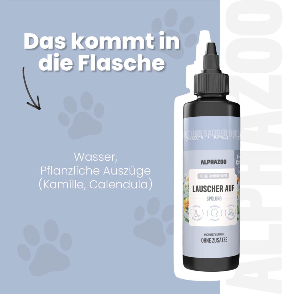 Lauscher-Auf ear cleaner for cats Lauscher Auf ear cleaner for cats – gentle care & cleaning with chamomile & calendula.