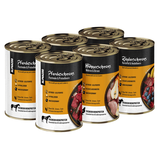 Probierschmaus wet food 6 x 400g for dogs I Beef, chicken & horse tasting package