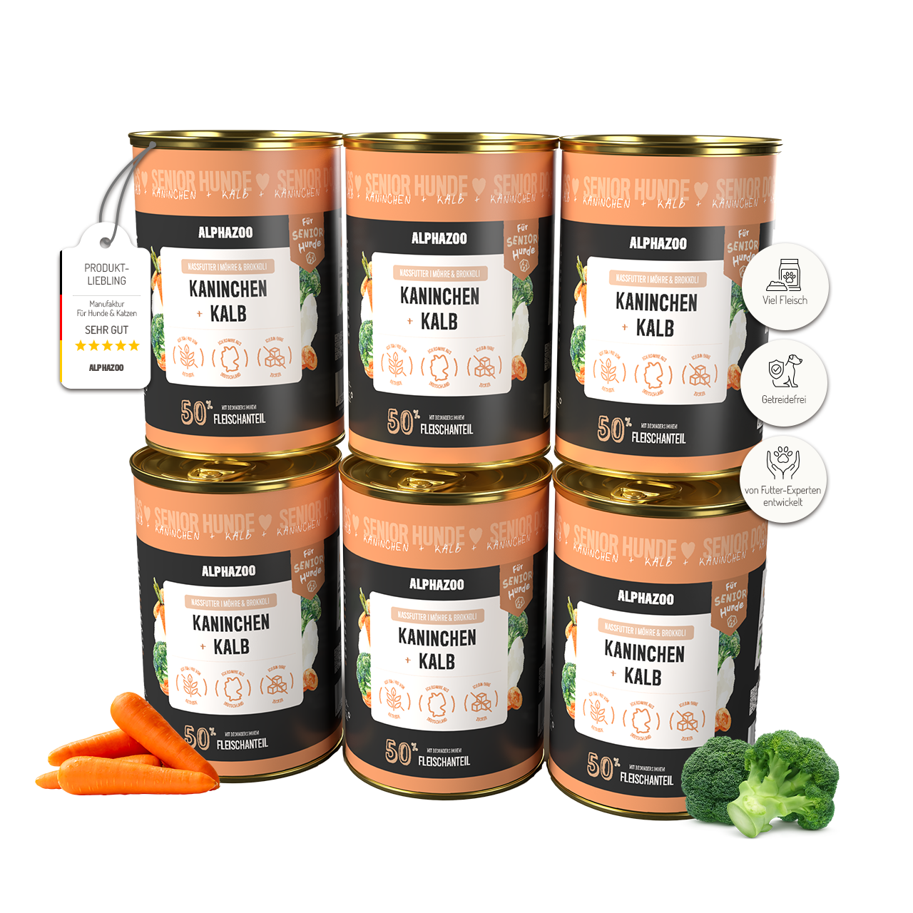 Kaninchen + Kalb Nassfutter für Senior Hunde alphazoo Nassfutter mit Kaninchen + Kalb für ältere Hunde