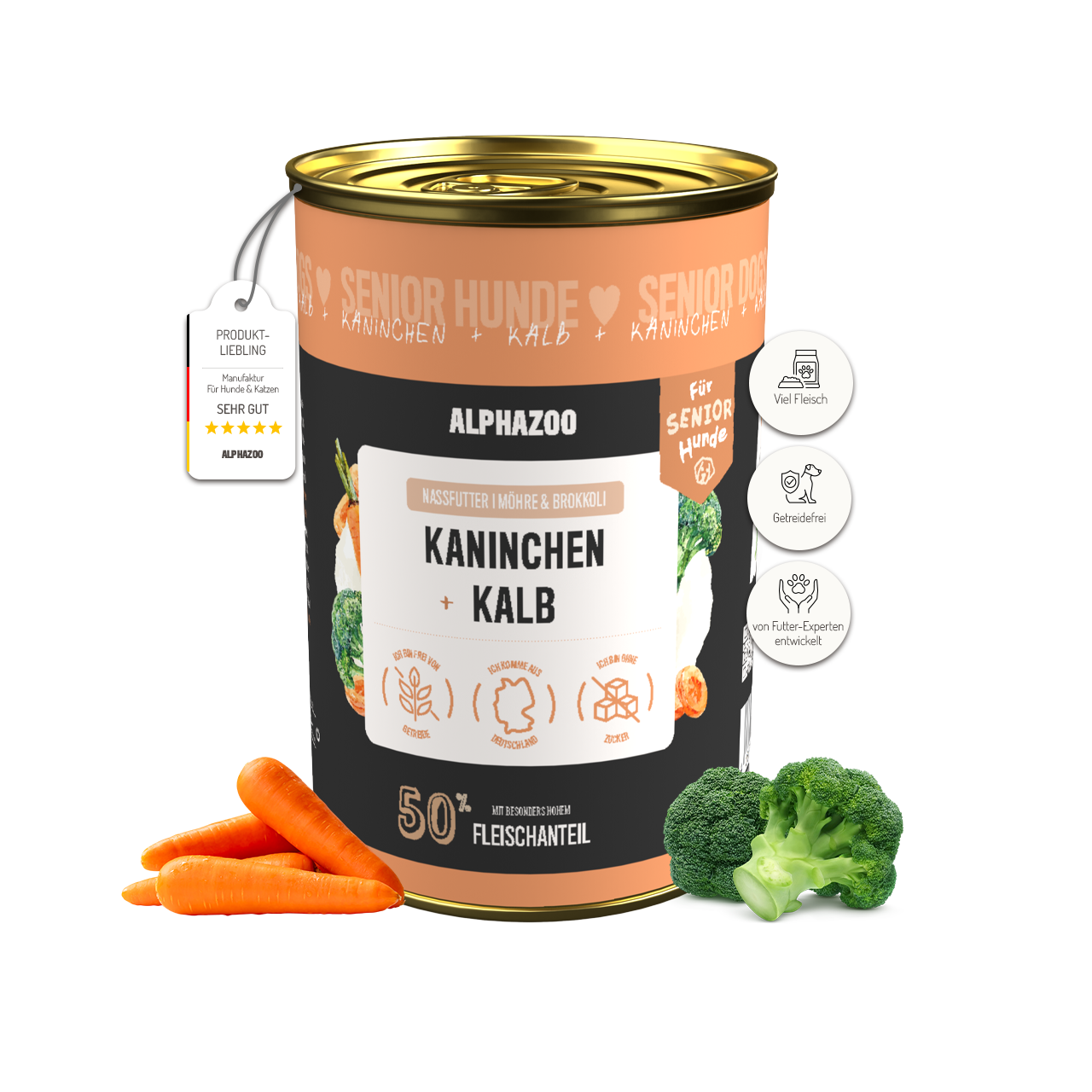 
                      Kaninchen + Kalb Nassfutter für Senior Hunde alphazoo Nassfutter mit Kaninchen + Kalb für ältere Hunde
                      